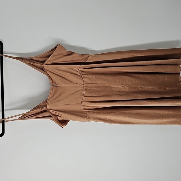 Express Mocha Satiny Slip Dress w Faux Wrap Front Spaghetti Straps Fit & Flare - Picture 8 of 12